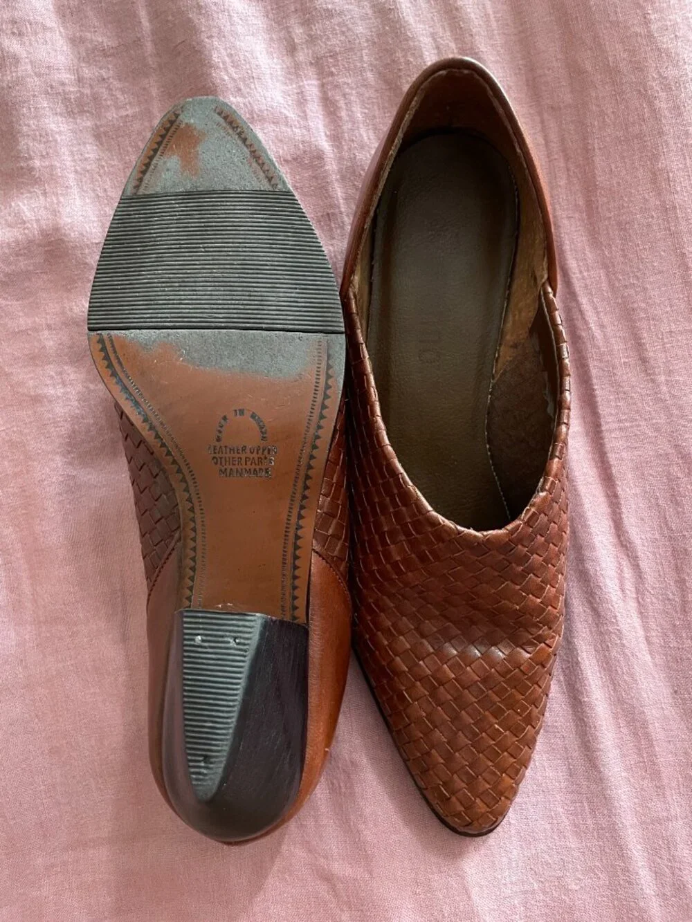 True Vintage Ellemenno Woven Brown Leather Kitten Heels - Size 5 1/2M